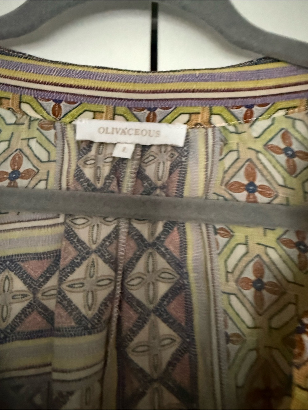 Olivaceous Geometric Floral Print Blouse in Pastel Mix